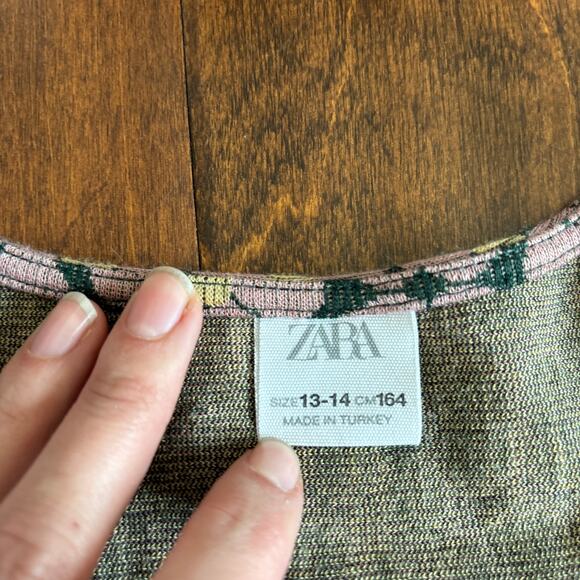 Zara Girls Dress 13 / 14 XL Pink Green Floral A Line Sleeveless - Picture 3 of 5